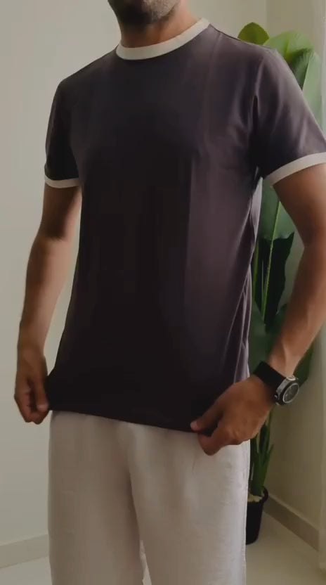 Ringer Tee  Grey x White